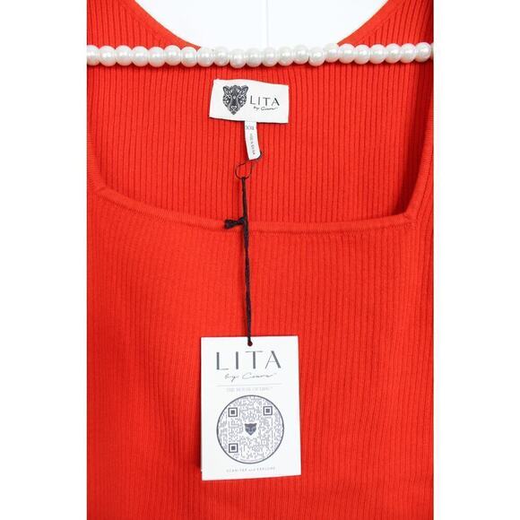 LITA by Ciara Fiery Red Ribbed Knit Cropped Square Neck Tank Size XXL NWT - Picture 2 of 5